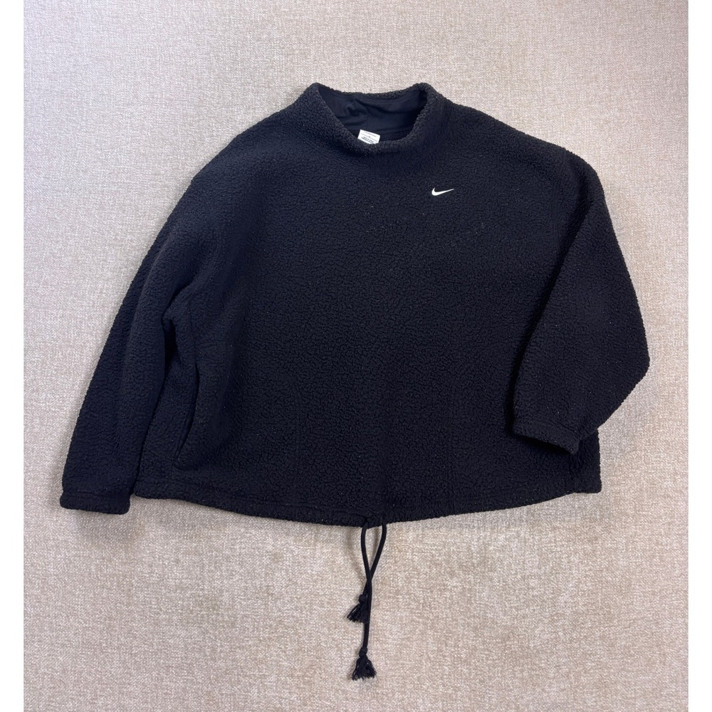 Nike Therma-FIT Black Faux Fur Fleece Pullover Drawstring Hem 1X